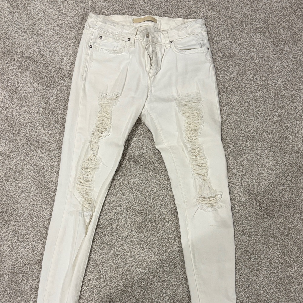 Joe’s “the icon ankle” White Distressed Skinny Jeans